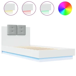 Bedframe met hoofdbord en LED-verlichting wit 90×200 cm