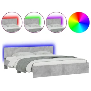 Bedframe met hoofdeinde en LED-licht betongrijs 180×200 cm Bedframe met hoofdeinde en LED-licht betongrijs 180×200 cm