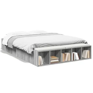 Bedframe bewerkt hout grijs sonoma eikenkleurig 140×190 cm Bedframe bewerkt hout grijs sonoma eikenkleurig 140×190 cm