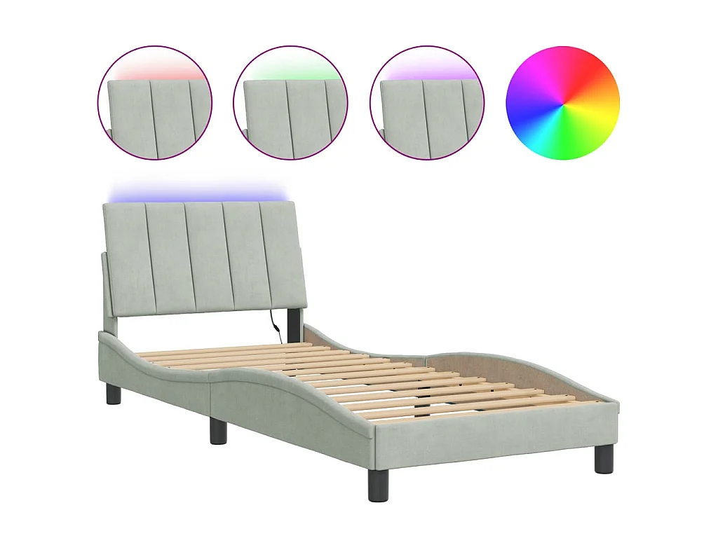 Bedframe met LED zonder matras "Hanko" fluweel lichtgrijs 90x200 cm