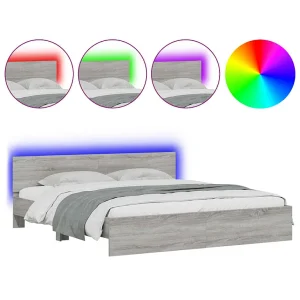 Bedframe met hoofdeinde en LED-licht grijs sonoma 180×200 cm Bedframe met hoofdeinde en LED-licht grijs sonoma 180×200 cm