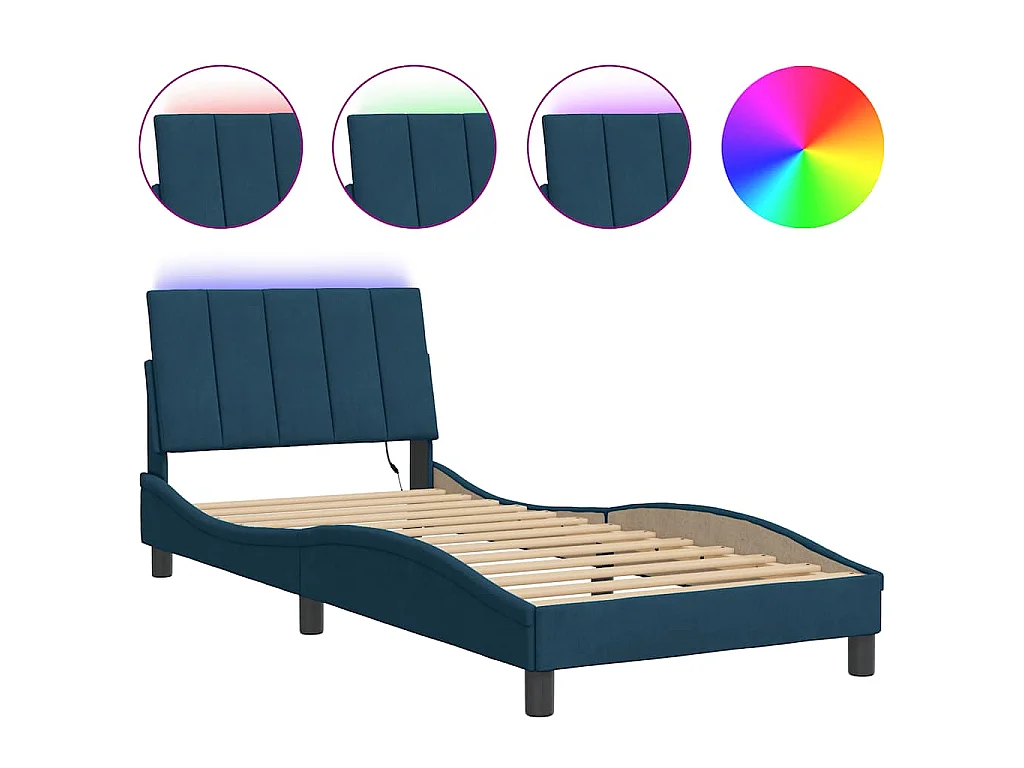 Bedframe met LED zonder matras "Hanko" fluweel blauw 90x190 cm