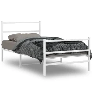 Bedframe met hoofd- en voeteneinde metaal wit 107×203 cm Bedframe met hoofd- en voeteneinde metaal wit 107×203 cm