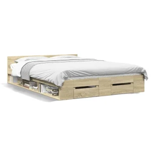 Bedframe met lades bewerkt hout sonoma eikenkleurig 120×190 cm Bedframe met lades bewerkt hout sonoma eikenkleurig 120×190 cm