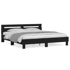 Bedframe met hoofdbord bewerkt hout zwart 180×200 cm Bedframe met hoofdbord bewerkt hout zwart 180×200 cm