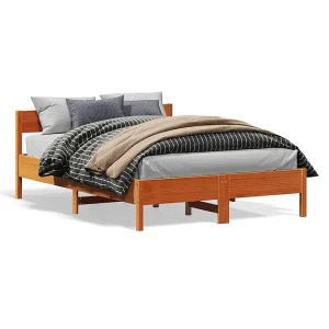 Bedframe zonder matras massief grenenhout wasbruin 140×200 cm