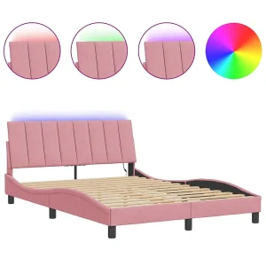 Bedframe met LED zonder matras "Hanko" fluweel roze 120×200 cm Bedframe met LED zonder matras "Hanko" fluweel roze 120×200 cm