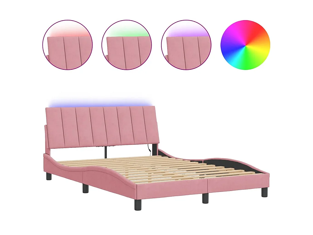 Bedframe met LED zonder matras "Hanko" fluweel roze 120x200 cm
