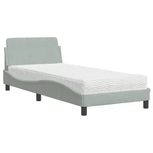 Bed met matras "Dover" fluweel lichtgrijs 90×190 cm Bed met matras "Dover" fluweel lichtgrijs 90×190 cm
