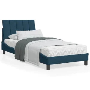 Bed met matras "Hanko" fluweel blauw 90×200 cm