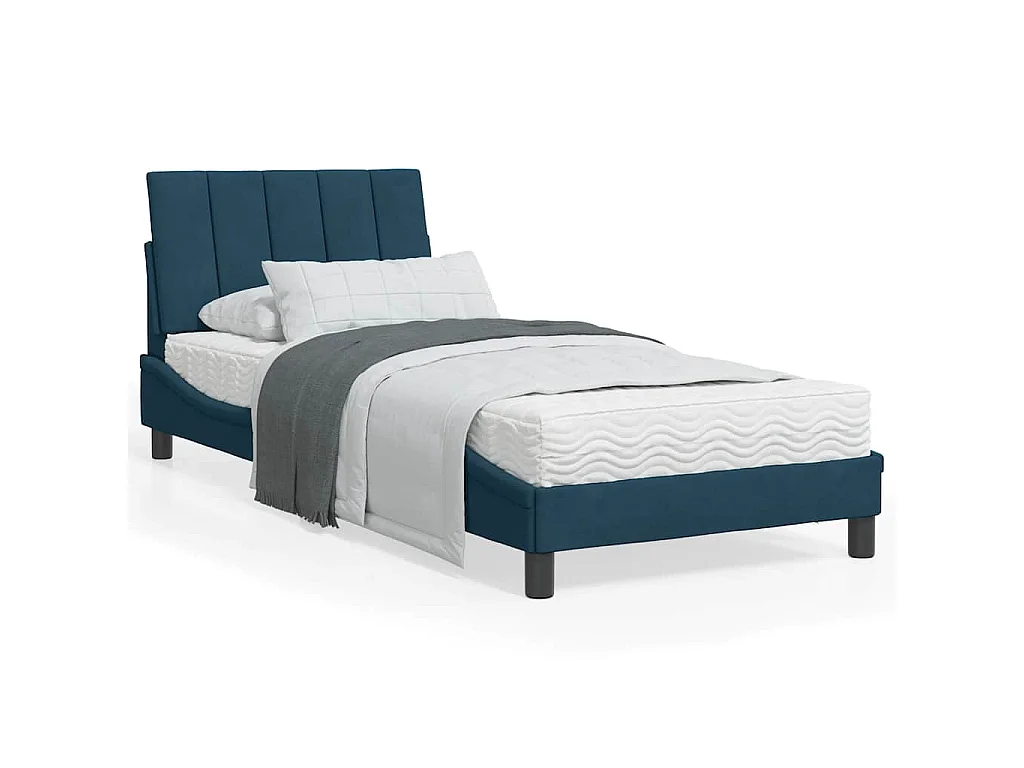 Bed met matras "Hanko" fluweel blauw 90x200 cm