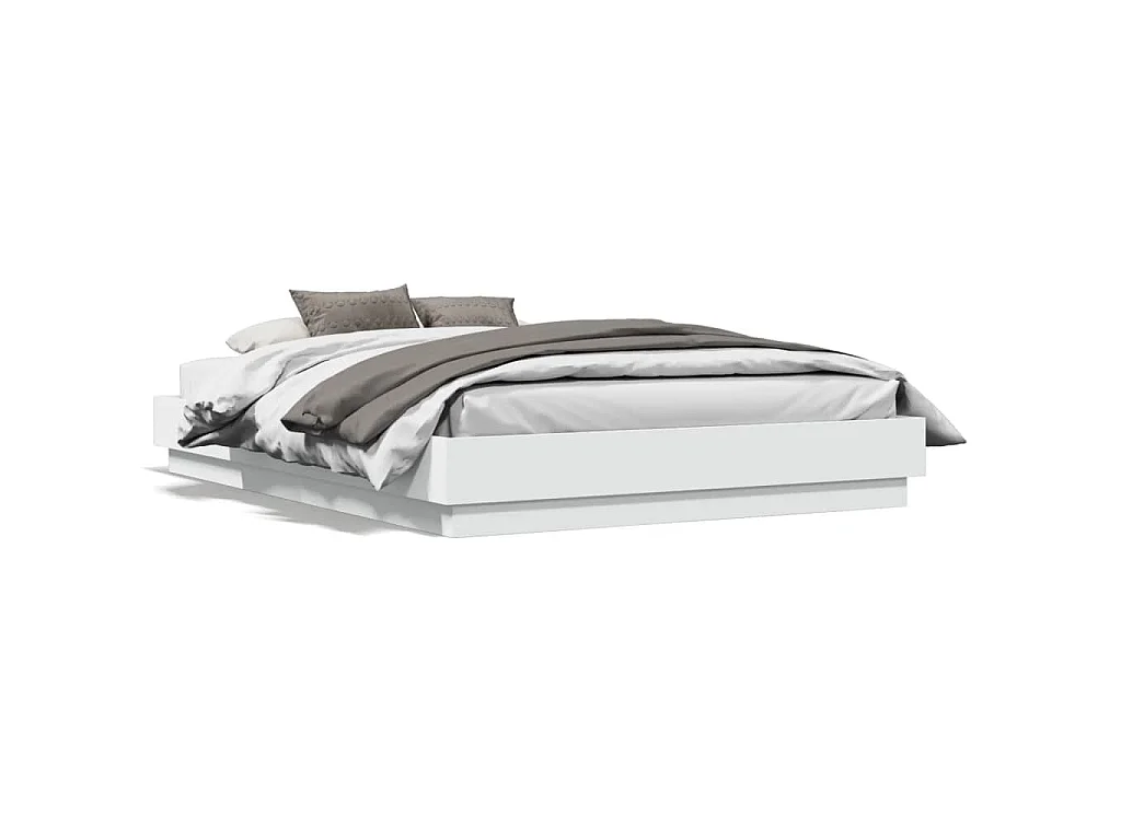 Bedframe LED massief hout wit 140x190 cm