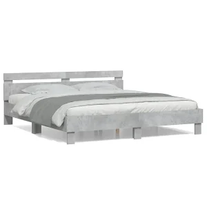 Bedframe met hoofdeinde bewerkt hout betongrijs 180×200 cm Bedframe met hoofdeinde bewerkt hout betongrijs 180×200 cm