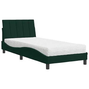Bed met matras "Hanko" fluweel donkergroen 90×190 cm