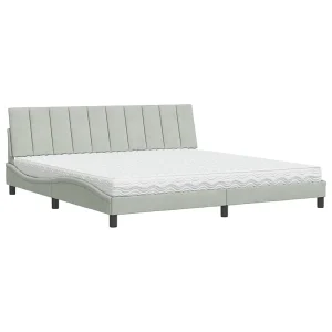 Bed met matras "Hanko" fluweel lichtgrijs 200×200 cm