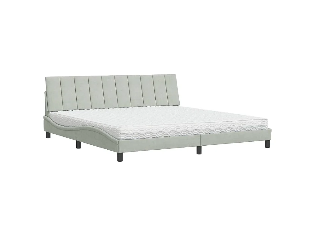 Bed met matras "Hanko" fluweel lichtgrijs 200x200 cm