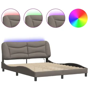 Bedframe met LED zonder matras "Hvar" 160×200 cm stof taupe Bedframe met LED zonder matras "Hvar" 160×200 cm stof taupe