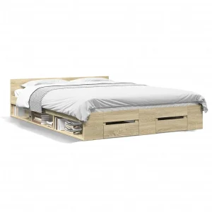 Bedframe met lades bewerkt hout sonoma eikenkleurig 135×190 cm Bedframe met lades bewerkt hout sonoma eikenkleurig 135×190 cm
