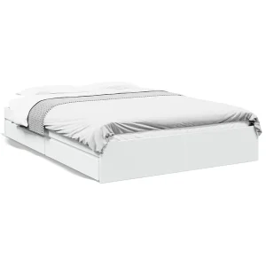 Bedframe met lades bewerkt hout wit 160×200 cm Bedframe met lades bewerkt hout wit 160×200 cm