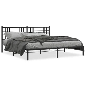 Bedframe met hoofdbord metaal zwart 193×203 cm Bedframe met hoofdbord metaal zwart 193×203 cm