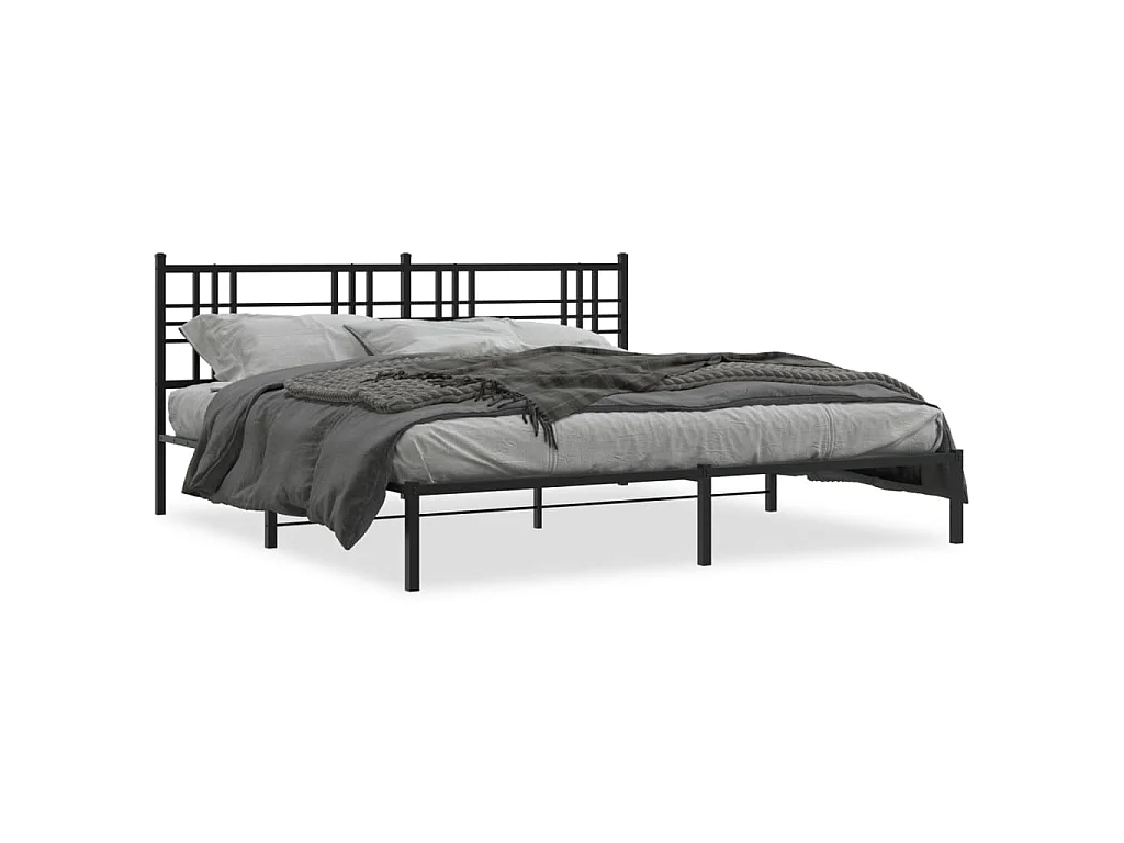 Bedframe met hoofdbord metaal zwart 193x203 cm