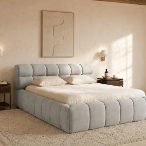 Bed met opbergruimte 180 x 200 cm van lichtgrijze stof – FORVIK van Pascal Morabito Bed met opbergruimte 180 x 200 cm van lichtgrijze stof – FORVIK van Pascal Morabito