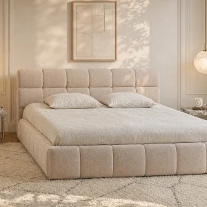 Bed met opbergruimte 200 x 200 cm van beige stof + matras – FORVIK van Pascal Morabito Bed met opbergruimte 200 x 200 cm van beige stof + matras – FORVIK van Pascal Morabito