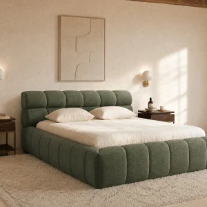 Bed met opbergruimte 180 x 200 cm, groene stof – FORVIK van Pascal Morabito Bed met opbergruimte 180 x 200 cm, groene stof – FORVIK van Pascal Morabito