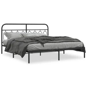 Bedframe met hoofdbord metaal zwart 193×203 cm Bedframe met hoofdbord metaal zwart 193×203 cm