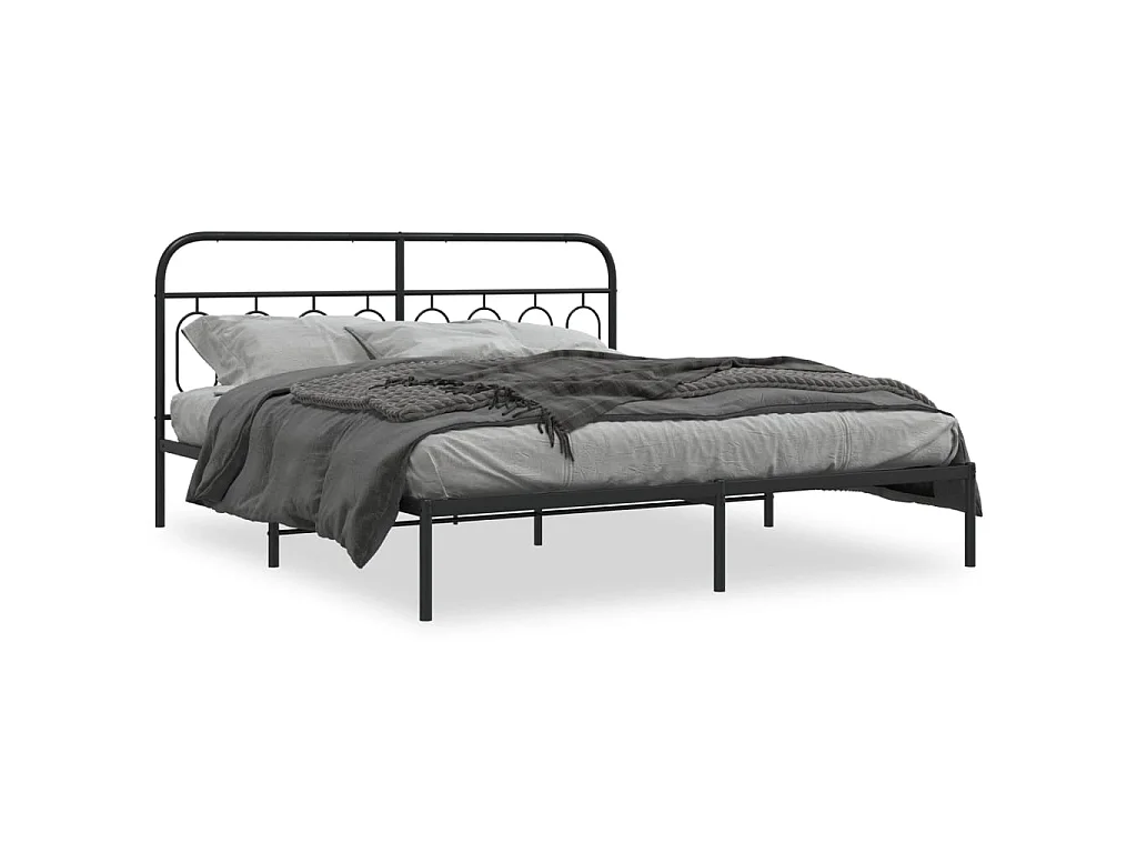 Bedframe met hoofdbord metaal zwart 193x203 cm