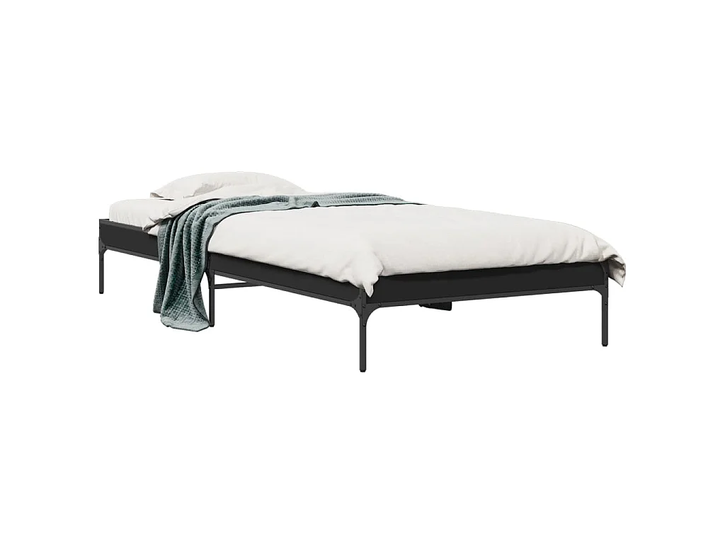 Bedframe bewerkt hout en metaal zwart 100x200 cm