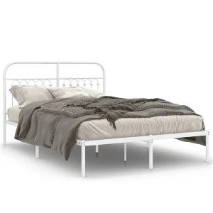 Bedframe met hoofdbord metaal wit 140×190 cm Bedframe met hoofdbord metaal wit 140×190 cm