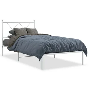 Bedframe met hoofdbord metaal wit 90×200 cm
