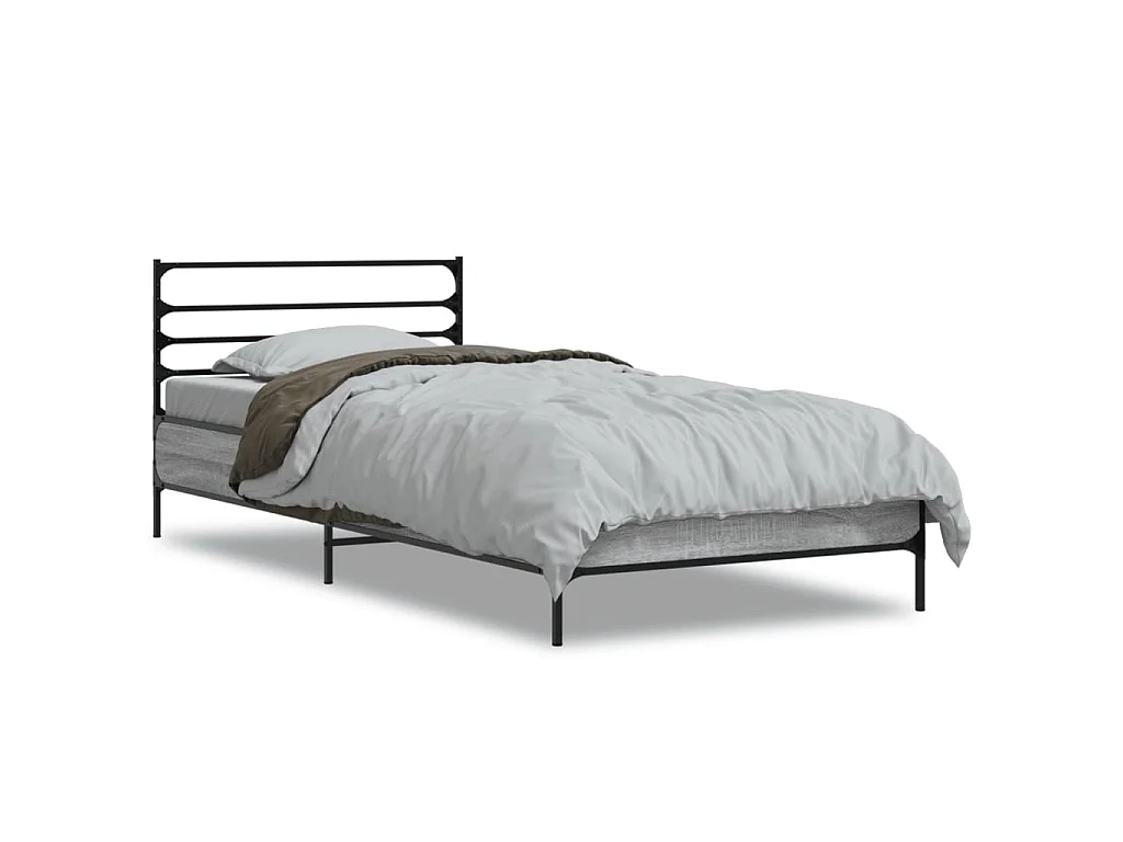 Bedframe bewerkt hout en metaal grijs sonoma eiken 75x190 cm