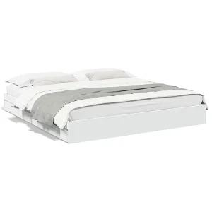 Bedframe met lades bewerkt hout wit 180×200 cm Bedframe met lades bewerkt hout wit 180×200 cm