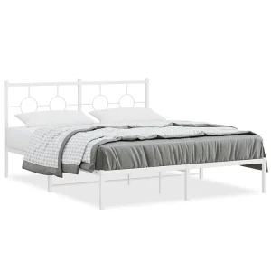 Bedframe met hoofdbord metaal wit 150×200 cm Bedframe met hoofdbord metaal wit 150×200 cm