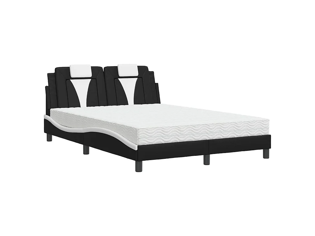 Bed "Viana" met matras kunstleer zwart en wit 140x200 cm