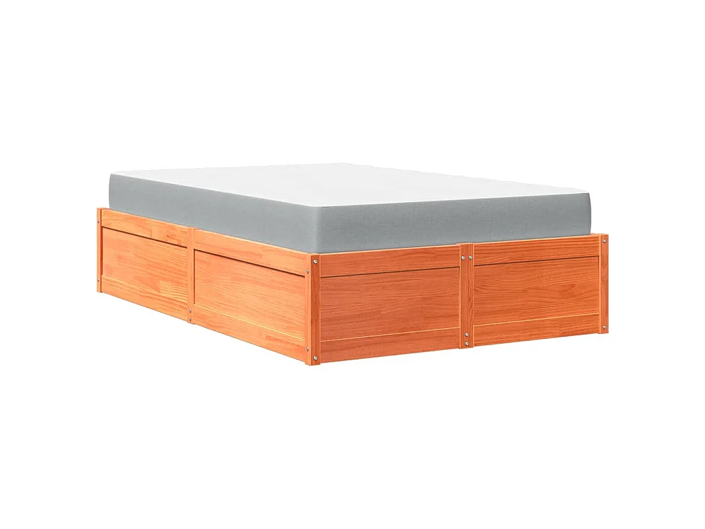 Bed met matras massief grenenhout wasbruin 140x190 cm
