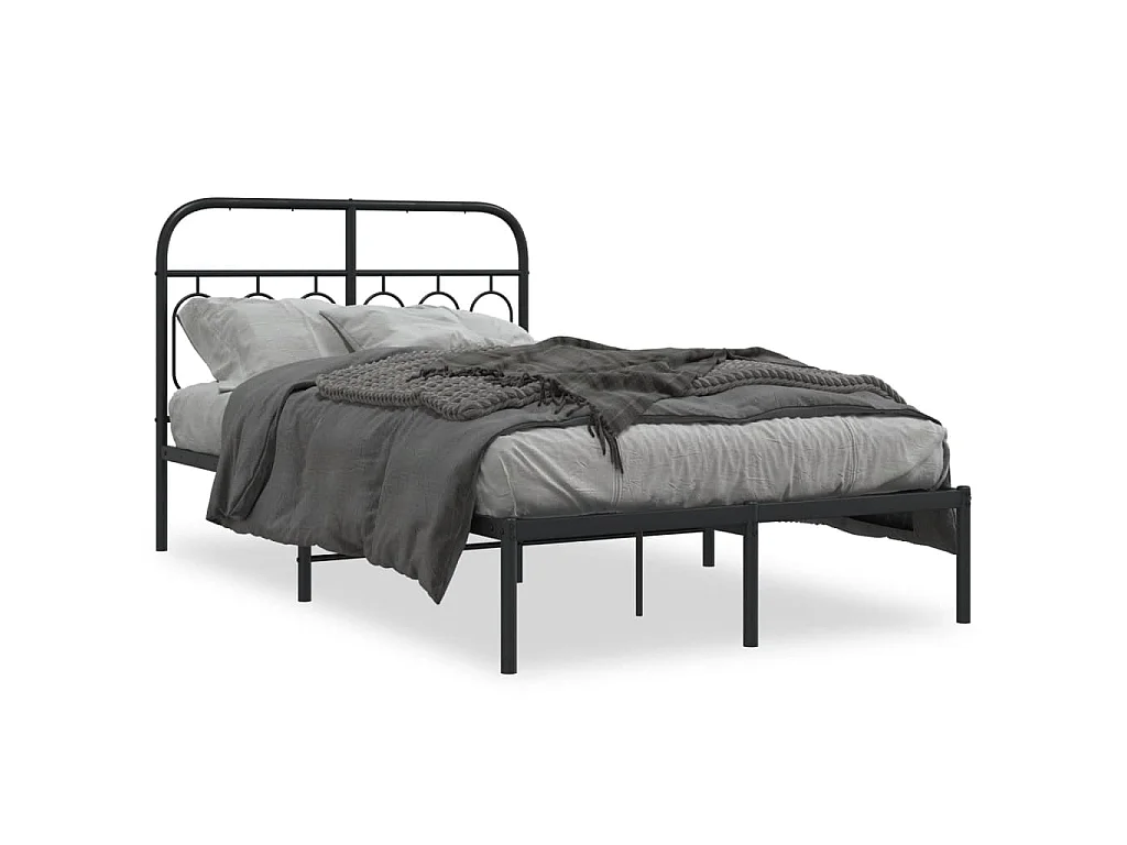 Bedframe met hoofdbord metaal zwart 120x190 cm