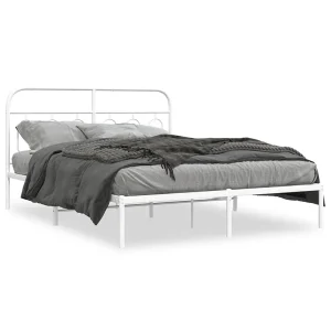 Bedframe met hoofdbord metaal wit 150×200 cm Bedframe met hoofdbord metaal wit 150×200 cm