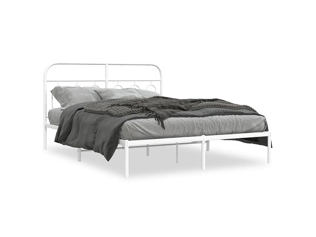 Bedframe met hoofdbord metaal wit 150x200 cm