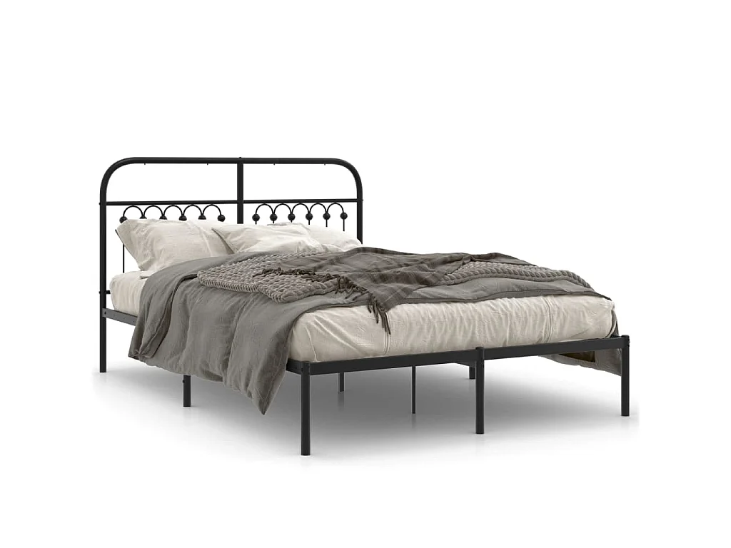 Bedframe met hoofdbord metaal zwart 135x190 cm