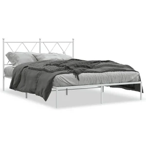 Bedframe met hoofdbord metaal wit 140×200 cm Bedframe met hoofdbord metaal wit 140×200 cm