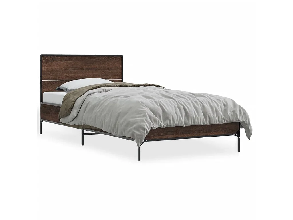 Bedframe bewerkt hout en metaal bruin eikenkleurig 75x190 cm