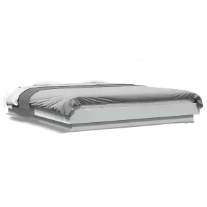 Bedframe met LED-verlichting bewerkt hout wit 160×200 cm Bedframe met LED-verlichting bewerkt hout wit 160×200 cm