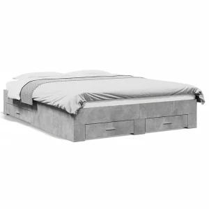 Bedframe met lades bewerkt hout betongrijs 160×200 cm Bedframe met lades bewerkt hout betongrijs 160×200 cm