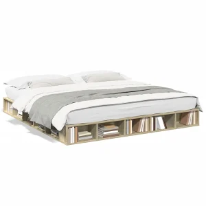 Bedframe bewerkt hout sonoma eikenkleurig 200×200 cm Bedframe bewerkt hout sonoma eikenkleurig 200×200 cm