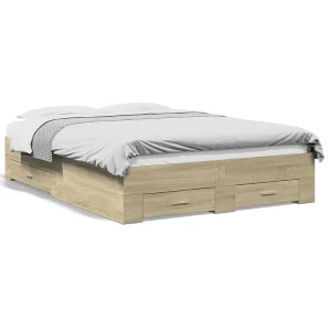 Bedframe met lades bewerkt hout sonoma eikenkleurig 120×190 cm Bedframe met lades bewerkt hout sonoma eikenkleurig 120×190 cm