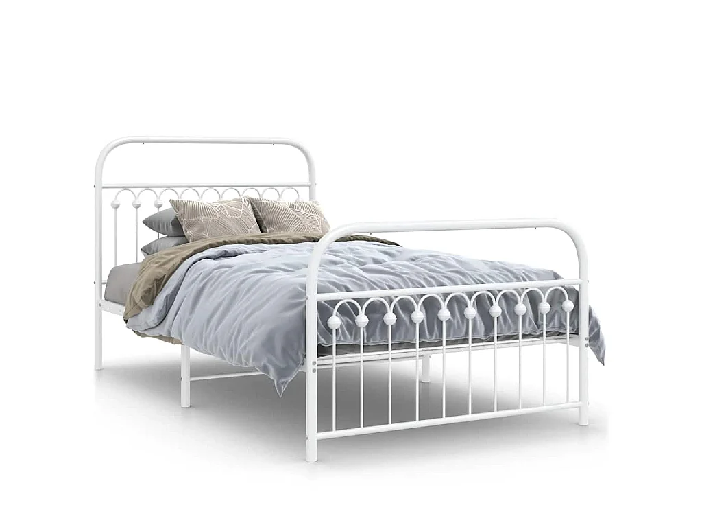 Bedframe met hoofd- en voeteneinde metaal wit 107x203 cm