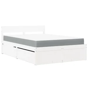 Bed met lades en matras massief grenenhout wit 120×190 cm Bed met lades en matras massief grenenhout wit 120×190 cm